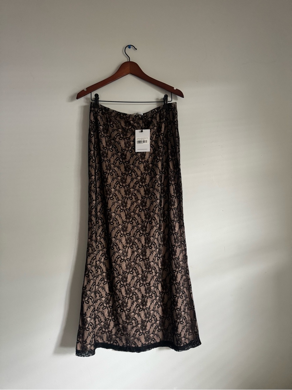 Princess Polly Taupe Maxi Skirt with Black Lace Overlay